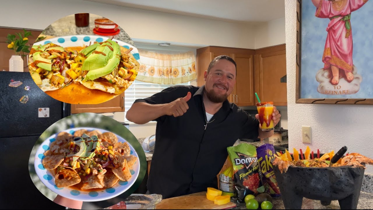 SMOOTHIE DE MANGO Y UNAS TOSTADAS DE CAMARON/CEVICHE😋🍹🥭