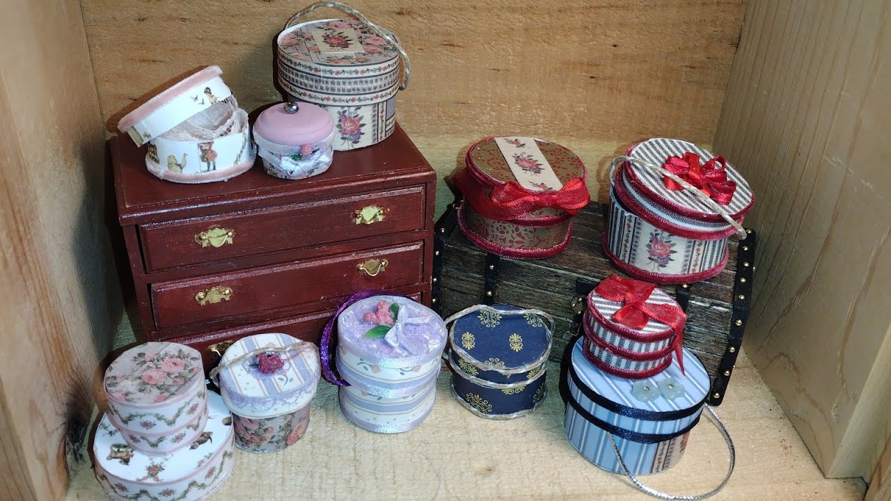 MINI HAT BOXES from Wallpaper remnants and Paper for your Dollhouse Dolls-Trash to Treasure