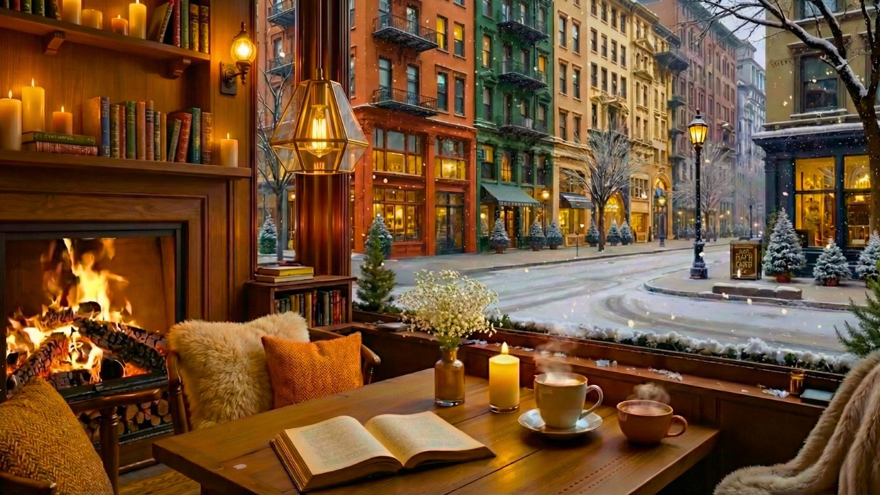 Beautiful Winter Jazz Cafe ❄️ Relaxing Jazz Piano & Fireplace Ambience for Work, Study & Focus