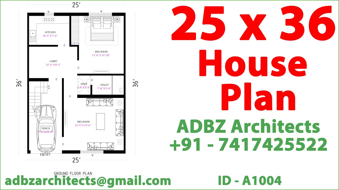 25 x 36 House Design | 1BHK Set | House Plan | ID - 1004 | ADBZ Architects