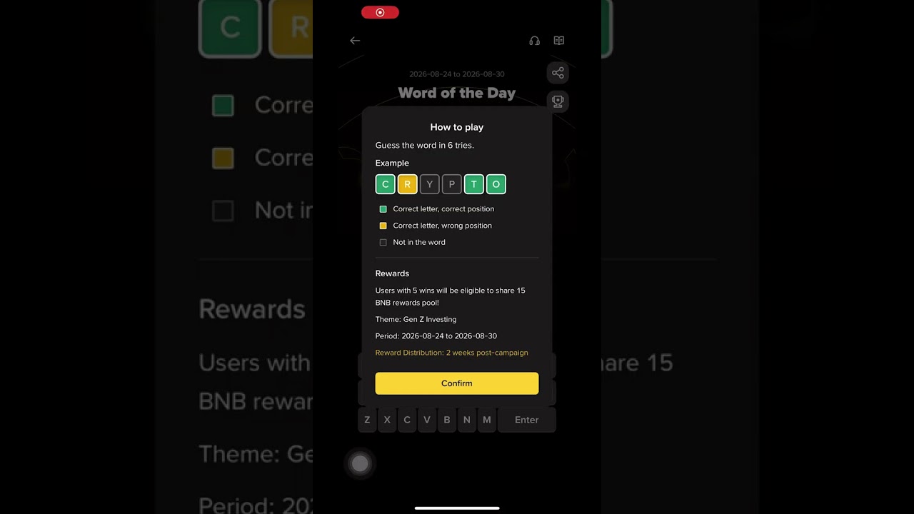 Theme Gen Z Investing WOTD | 4,5,6 Letters | 24 to 30 August 2026 | Binance Word of the Day Answer 
