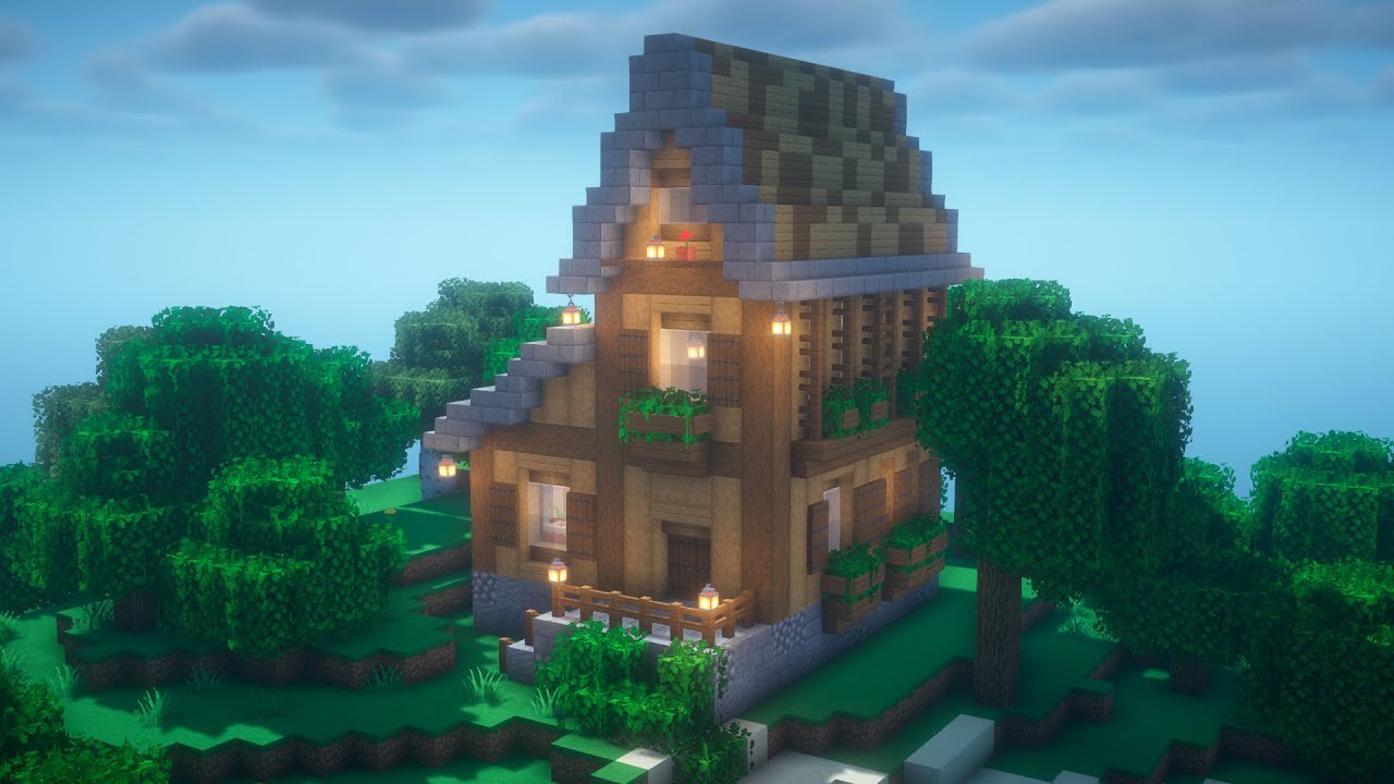 Простой дом из камня и дерева в майнкрафт / A simple house made of wood and stone!