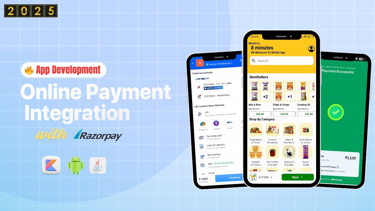 How To Integrate Razorpay in Android Kotlin App | UPI + Card Payment for Grocery App