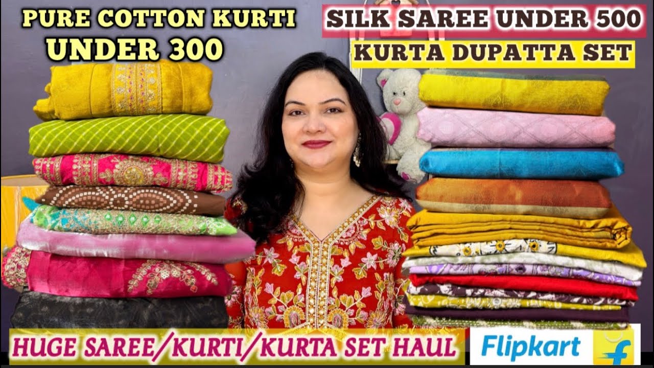 🌸pure cotton kurta under 300🌸silk saree under 500🌸party wear Kurta dupatta set/saree haul🌸kurta set