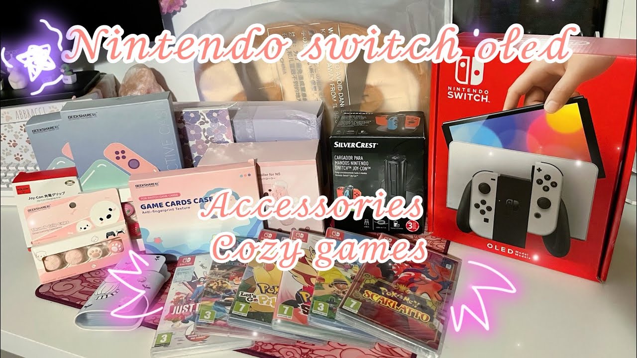 ASMR|| Nintendo Switch Oled Aesthetic Unboxing + Accessories & Cozy Games Haul🤍💖ミ★