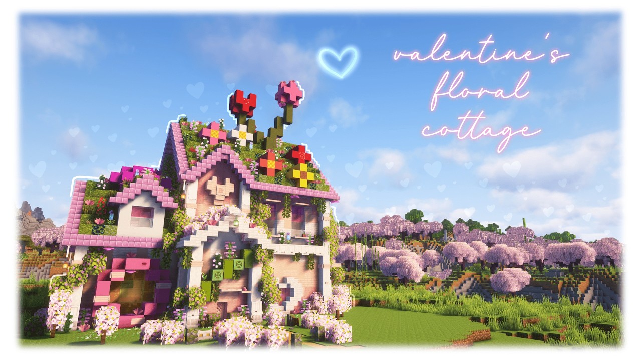 valentine's floral cottage 🌷💗 - build tour + FREE schematic! | minecraft build