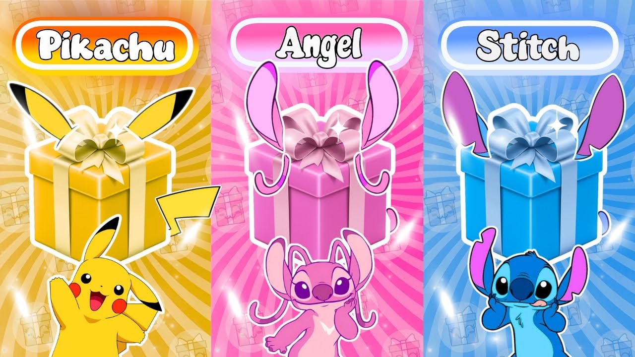 Choose Your Gift! 🎁 Yellow Pikachu ⚡ , Pink Angel 🎀 or Blue Stitch 💙 – The Ultimate Fan Challenge!