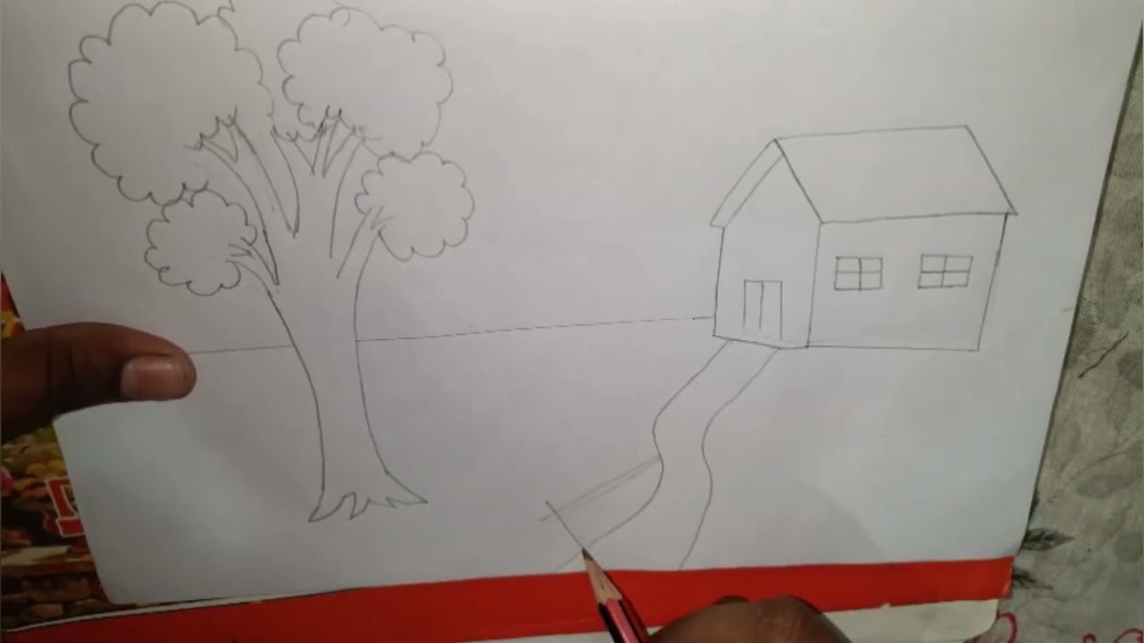 how to draw a house #house #village #tree #house #trending #viral#shortsfeed #pencildrawing #drawing