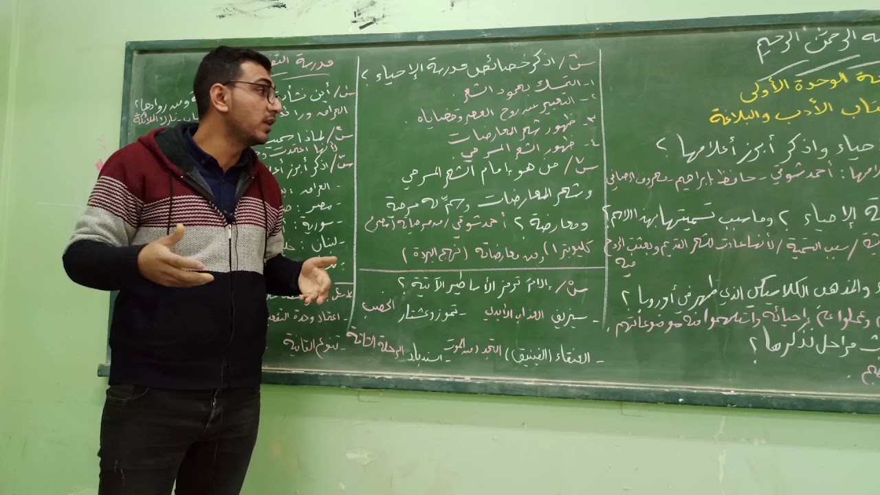 شرح الوحدة الأولى من كتاب الأدب والبلاغة خاص بطلبةالمدارس للصف الثاني عشر الأدبي وفق الرزم التعليمية