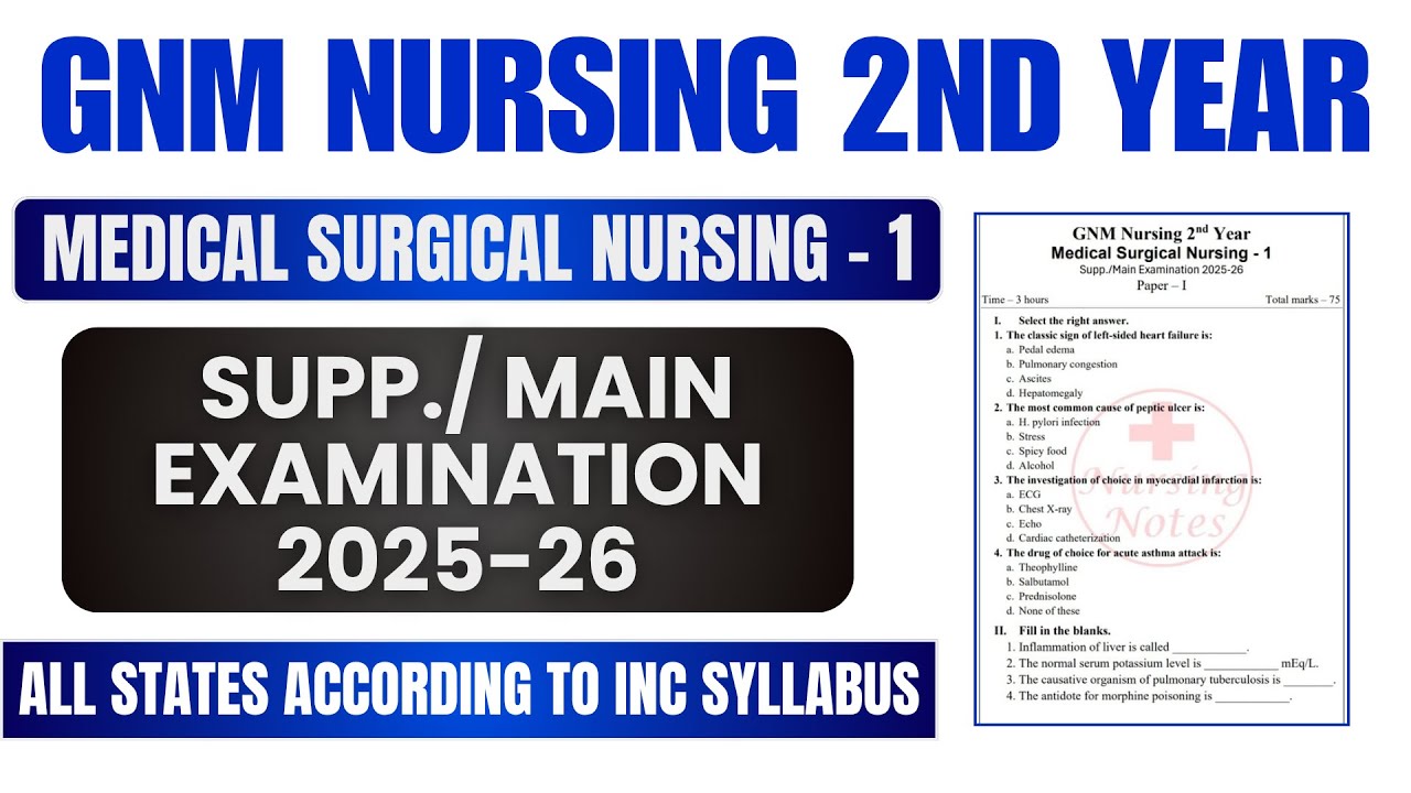 Gnm 2nd Year Medical Surgical Nursing - 1 Question Paper 2025 - 26 | INC Based Model Paper