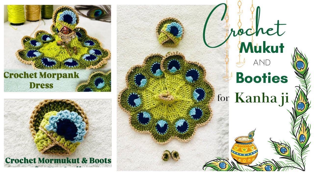Crochet Mukut for Laddu Gopal Ji | Crochet Boot | Crochet Dress DIY for Kanha ji 