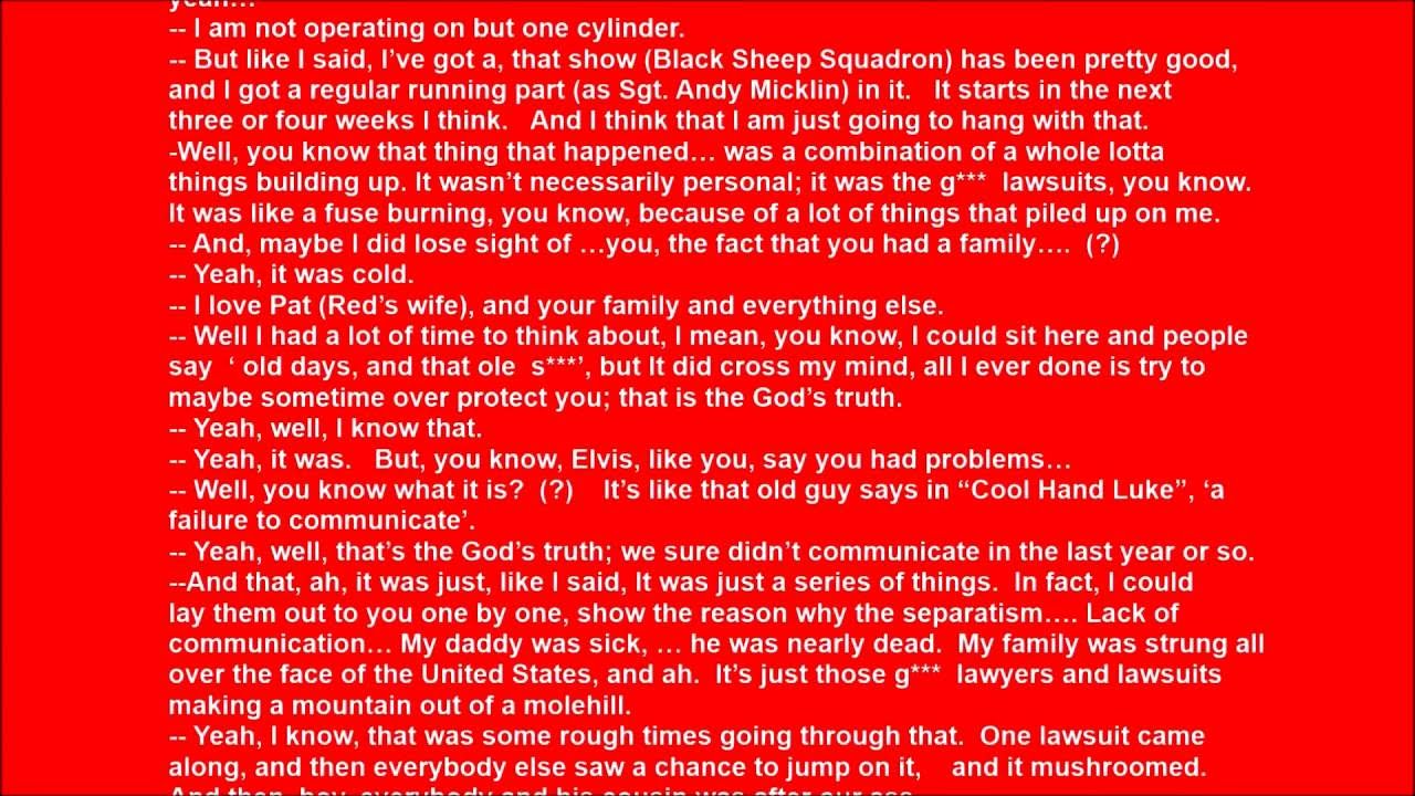 1/ 8 Transcribed Elvis Phone Call with Red West Oct 1976