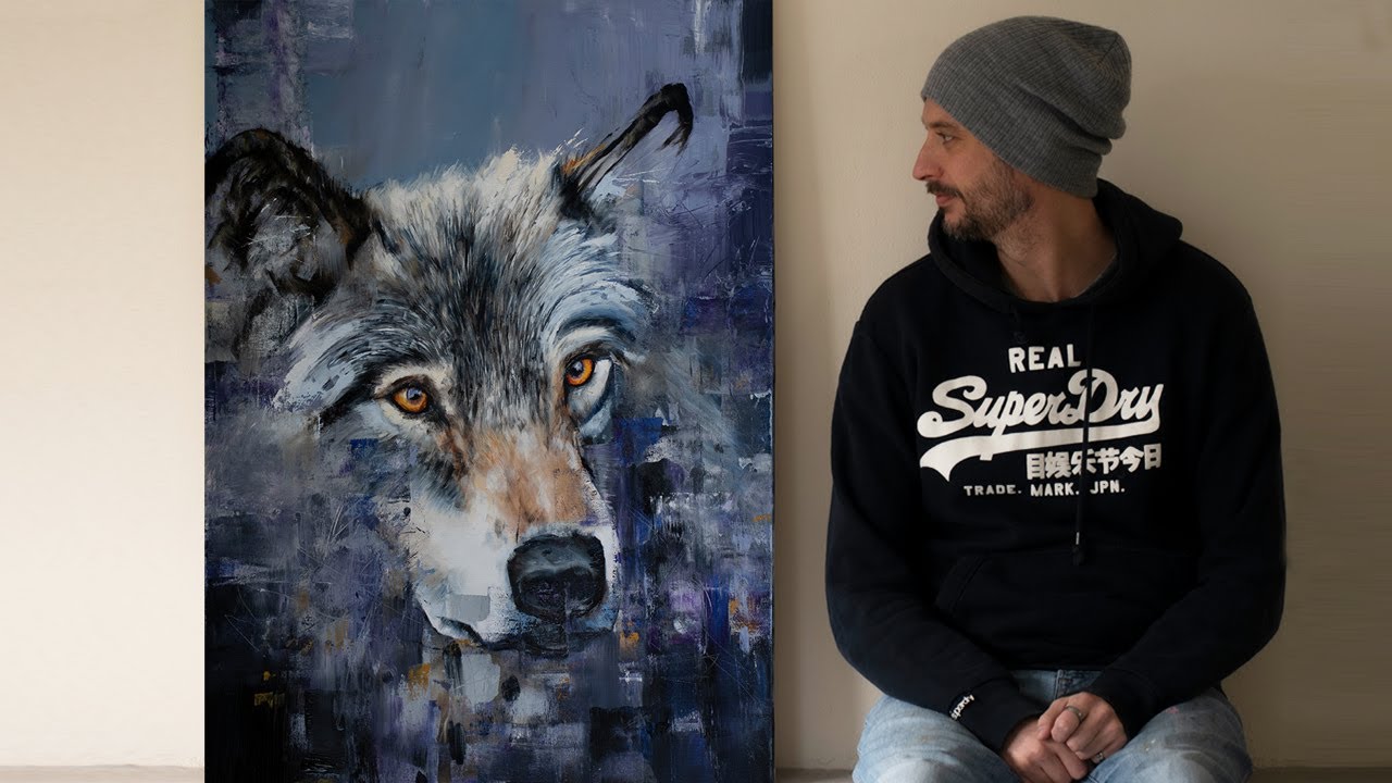 A Large Painting of A Wolf - Oil Painting Time Lapse