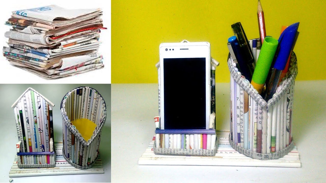 How to make a mobile and pen holder Using Newspaper  | Newspaper 5 | All type videyos