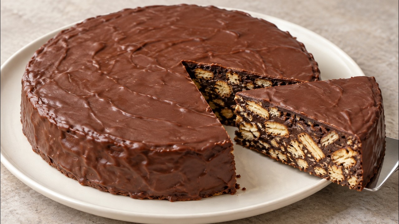 No‑Bake Schokokuchen aus Keksen – 5 Minuten rühren, dann kühlen & genießen