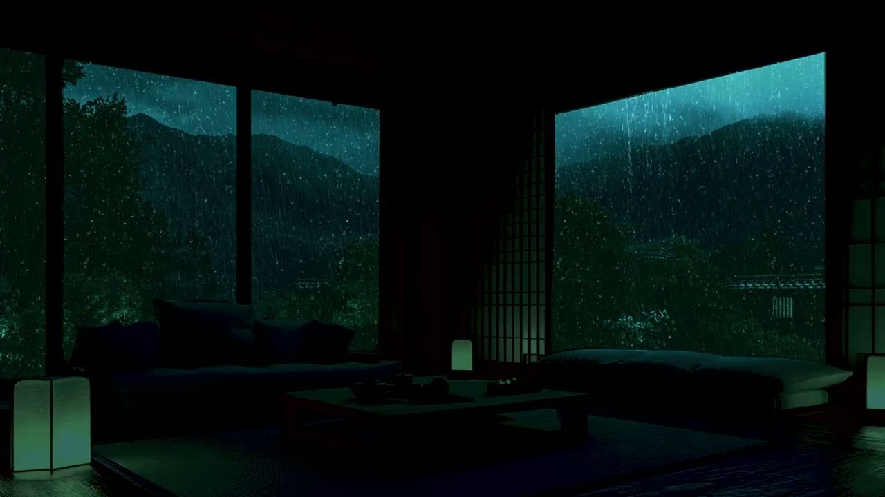 Night Rain on Glass with Gentle Piano for Deep Rest and Insomnia Therapy