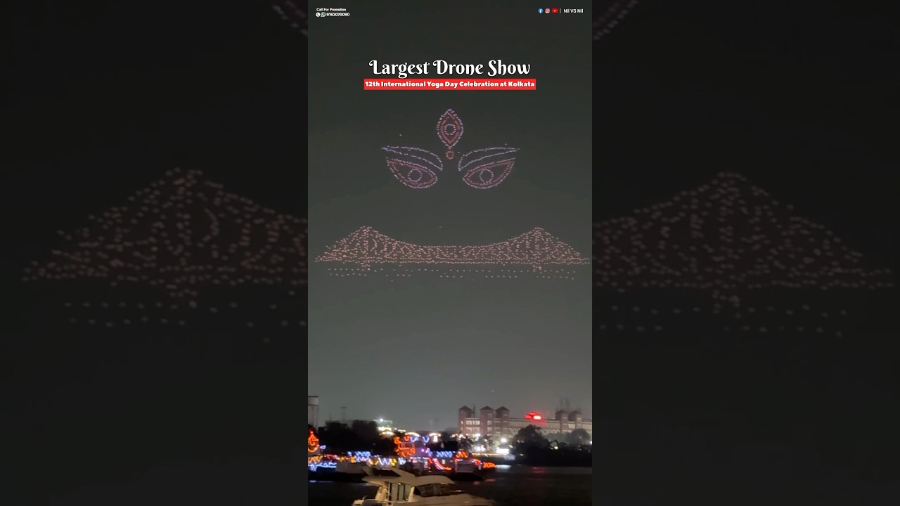 Largest Drone Show at Kolkata🔥12th International YogaDay Celebration at Kolkata #kolkata #droneshow