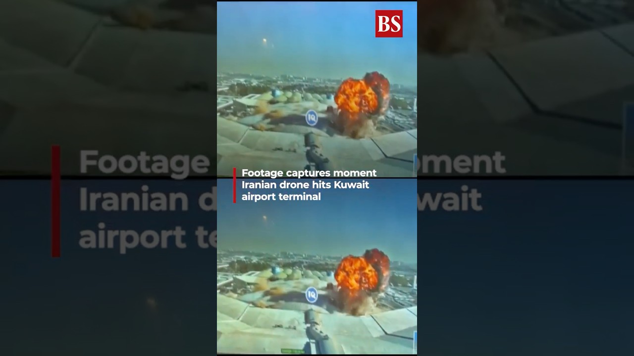 Footage captures moment Iranian drone hits Kuwait airport terminal | US-Iran war