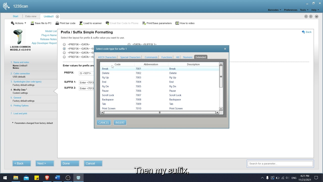 How to setup Prefix and Suffix for Zebra LS2208 Barcode Scanner