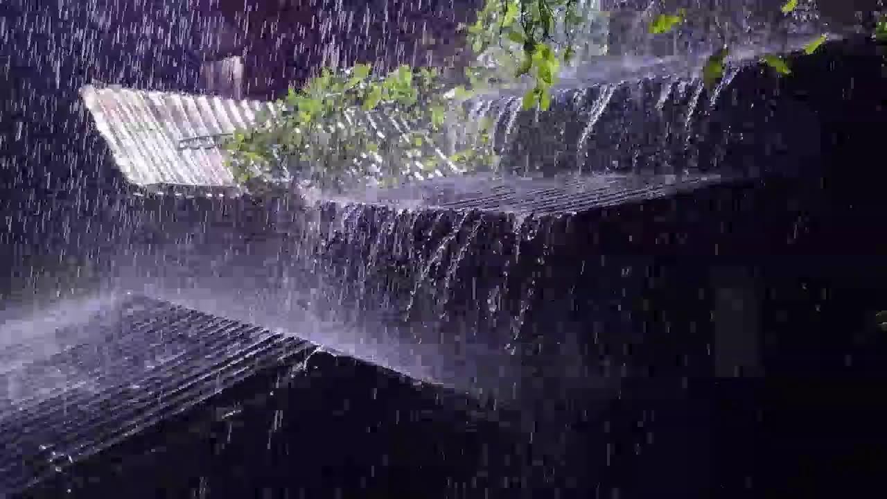 Night Thunderstorm Ambience 🌙 Heavy Rain on Metal Roof