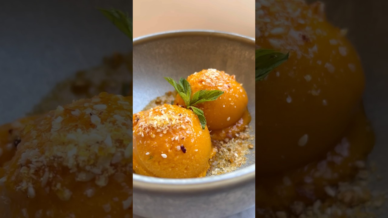 MANGO SORBET with Sesame Praline #mango #lime #sesame #chilli #dessert #icecream