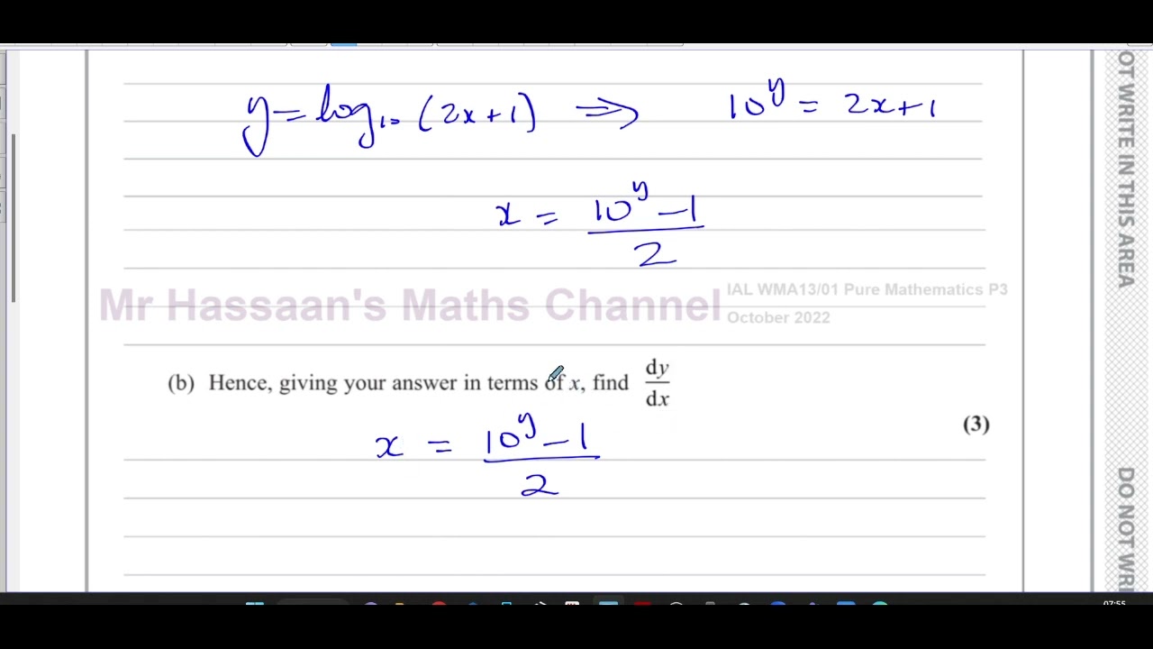 WMA13/01, IAL, (Edexcel), P3, October 2022, Q4, Exponentials & Logarithms
