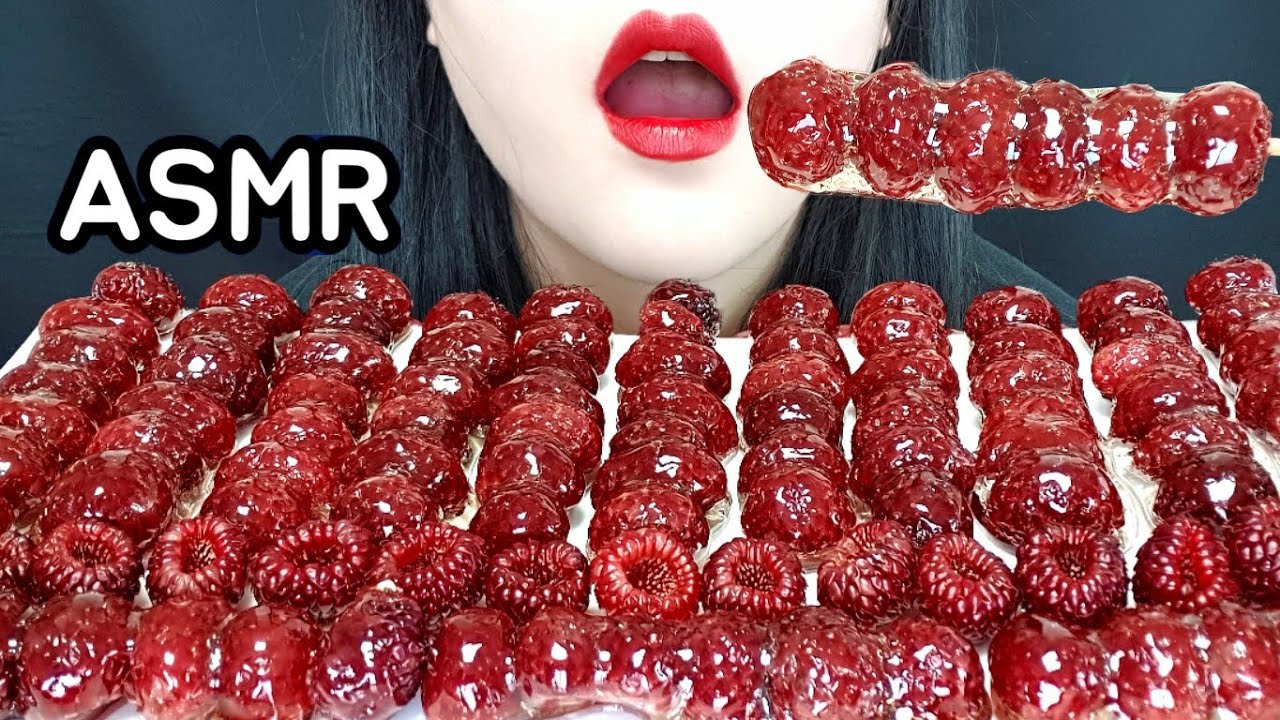 ASMR 상큼함 톡톡~산딸기 탕후루 먹방! Raspberry Tanghulu mukbang,フルーツ飴,Candied fruits.