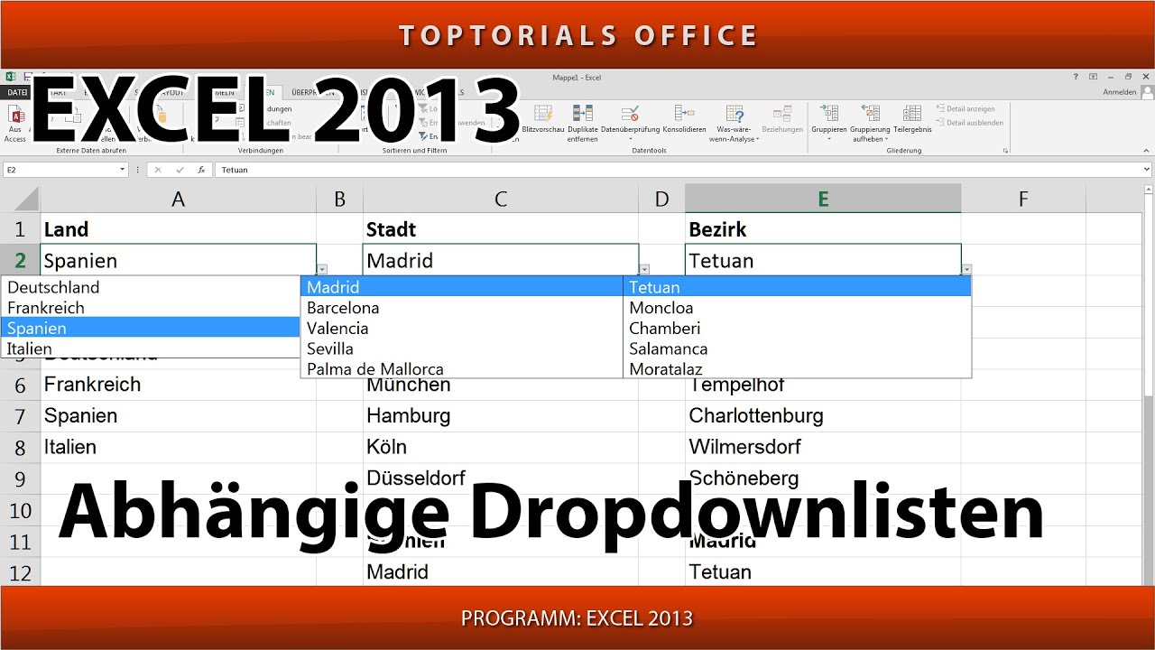 Mehrere von einander abhängige Dropdownlisten /Auswahllisten (Excel)