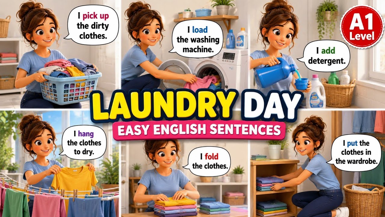Washing Clothes | Easy English Sentences for Beginners | The English Adventure | Daily Use Sentences