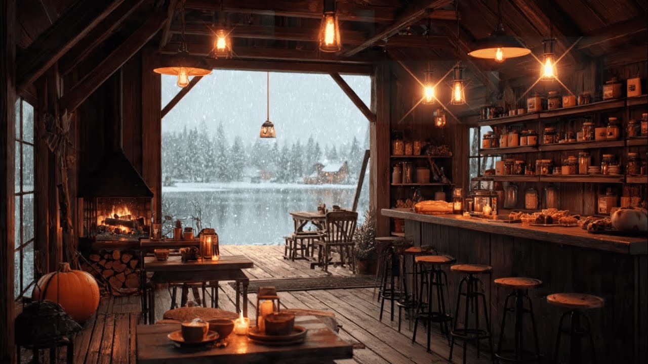 Bossa Nova Jazz at a Snowy Lake Beach Cafe to Stay Focused and Relaxed 4