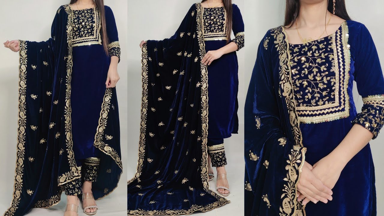 Winter special Velvet suit cutting and stitching/party wear velvet dress/ pakistani handmade dress
