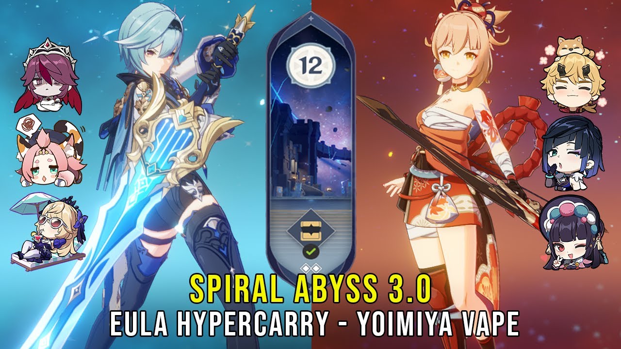 C0 Eula Hypercarry and C0 Yoimiya Vape - Genshin Impact Abyss 3.0 - Floor 12 9 Stars
