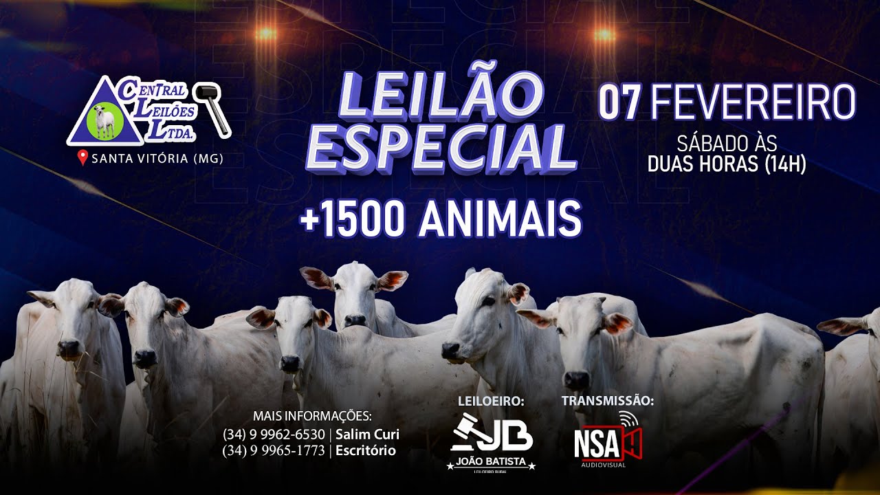 🌾  Leilão Especial Carga Fechada  - Central Leilões - Santa Vitória (MG) - 07 de FEVEREIRO