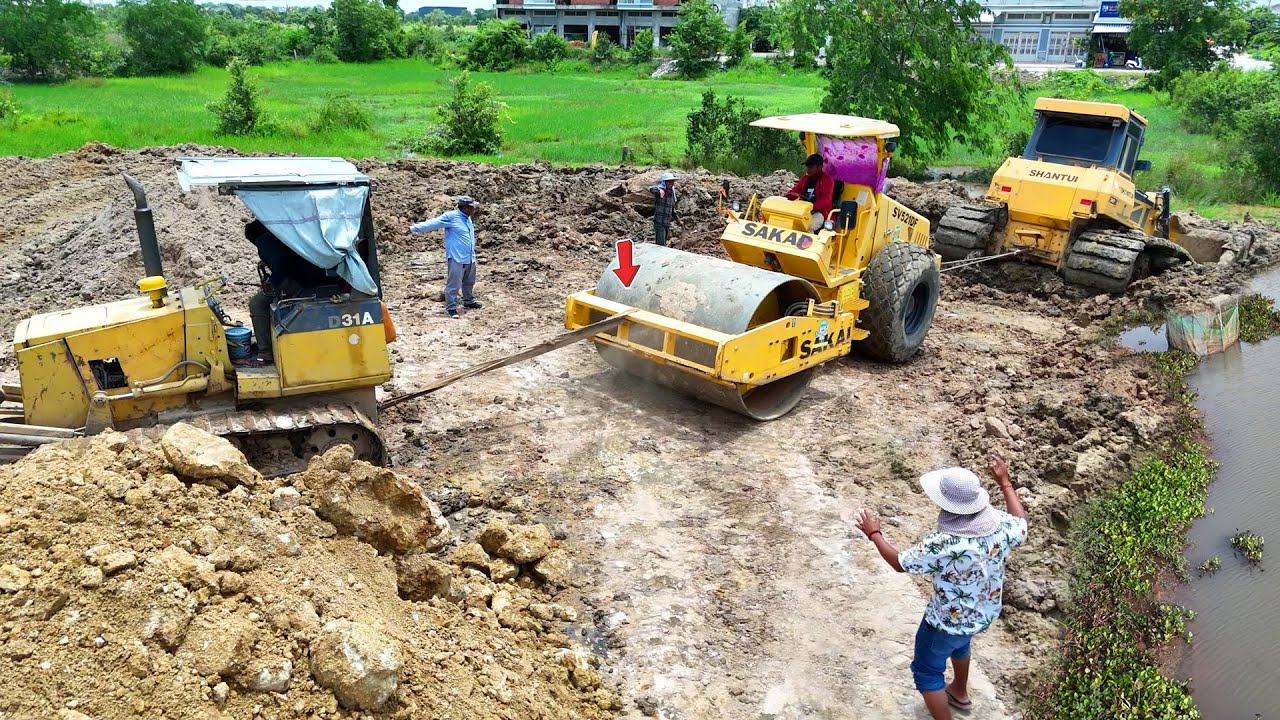 Full Video Incredible Landfill Project! Dump Truck 25.5Ton & Dozer Shantui Stuck, Technique Rescue!
