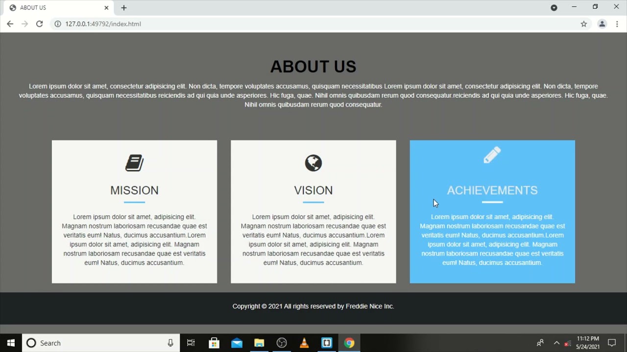 How to create ABOUT US page using HTML CSS and Bootstrap.