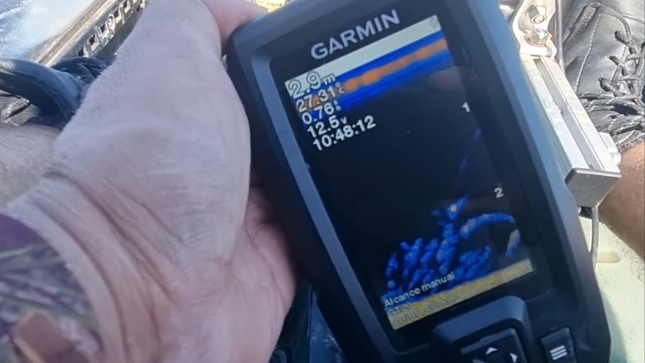 Veja peixes , troncos e pedras no fundo do rio , com o sonar p/ pesca Garmin Striker Vivid 4CV .