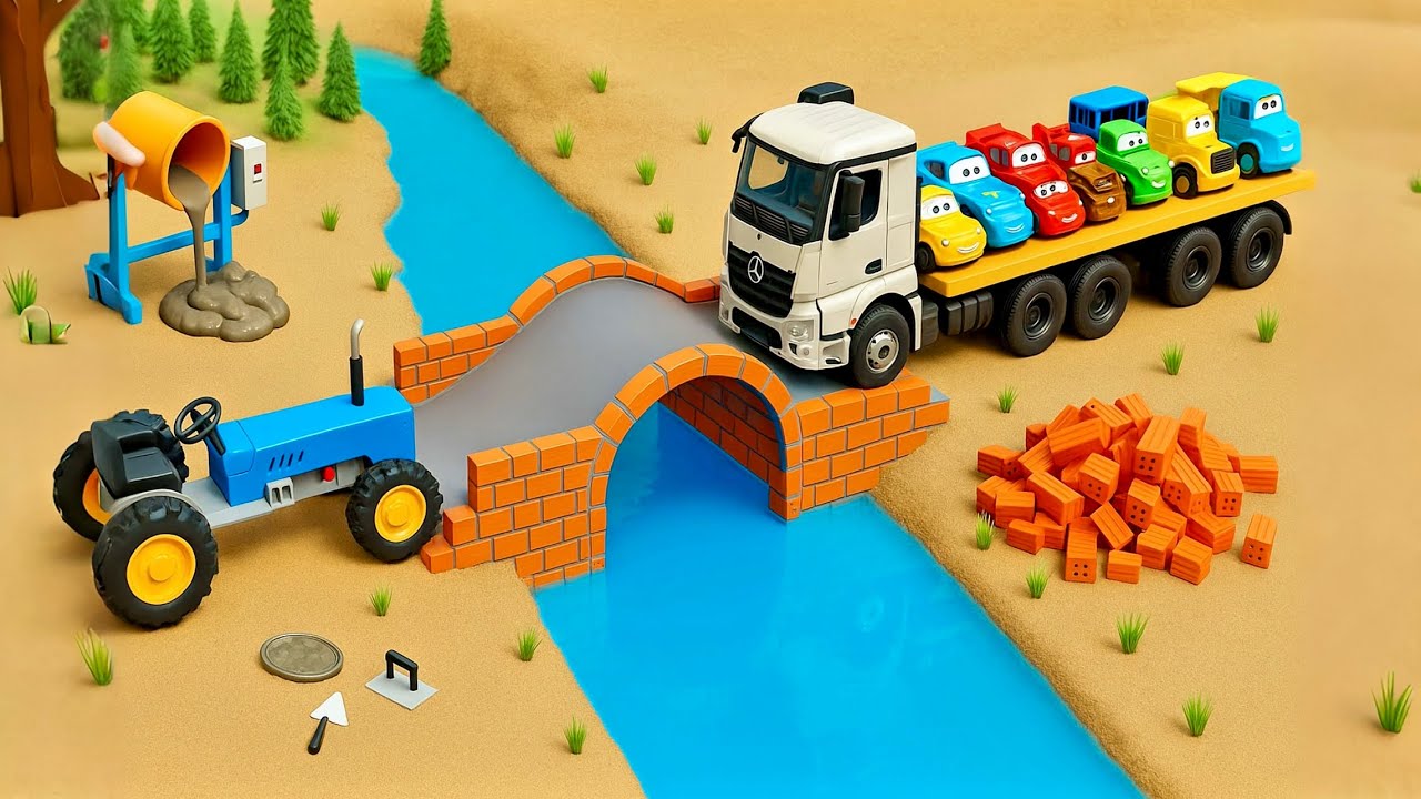 DIY Mini Bridge Construction Model Science Project | Tractor and Truck Building a Durable Bridge