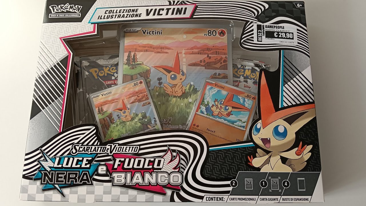 Pokémon Luce Nera e Fuoco Bianco Collezione Illustrazione Victini Unboxing
