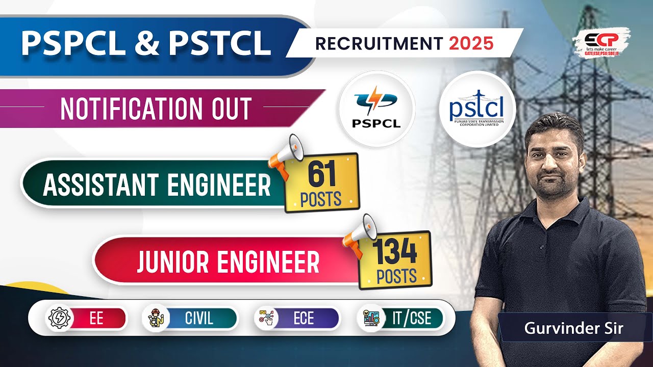 195 Vacancies, PSTCL & PSPCL AE & JE Notification out 2025 | EE, CIVIL, ECE, CS/IT eligible