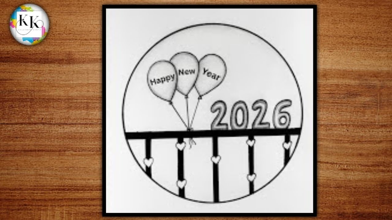2026 new year ki drawing,new year ke liye drawing,happy new year scenery drawing easy