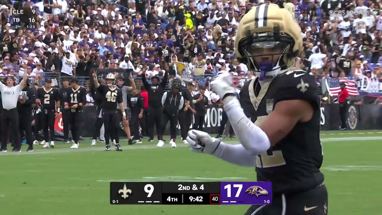 Tyler Shough zips it in to Chris Olave for 6 vs Ravens 
