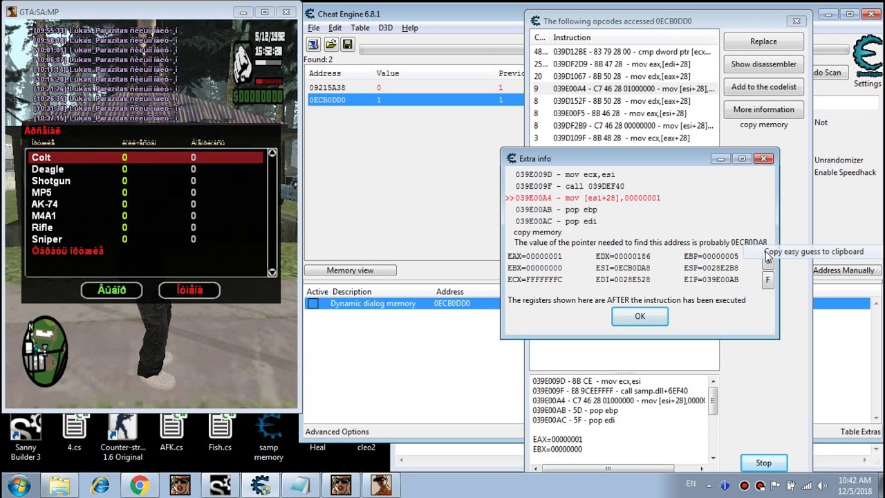 [SA:MP] Cheat Engine - find dialog open detection pointer