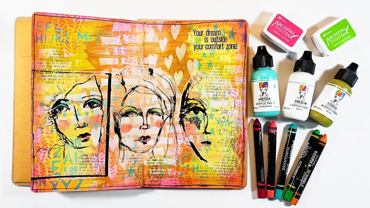 Art Journal Page | Dina Wakley Collage Faces