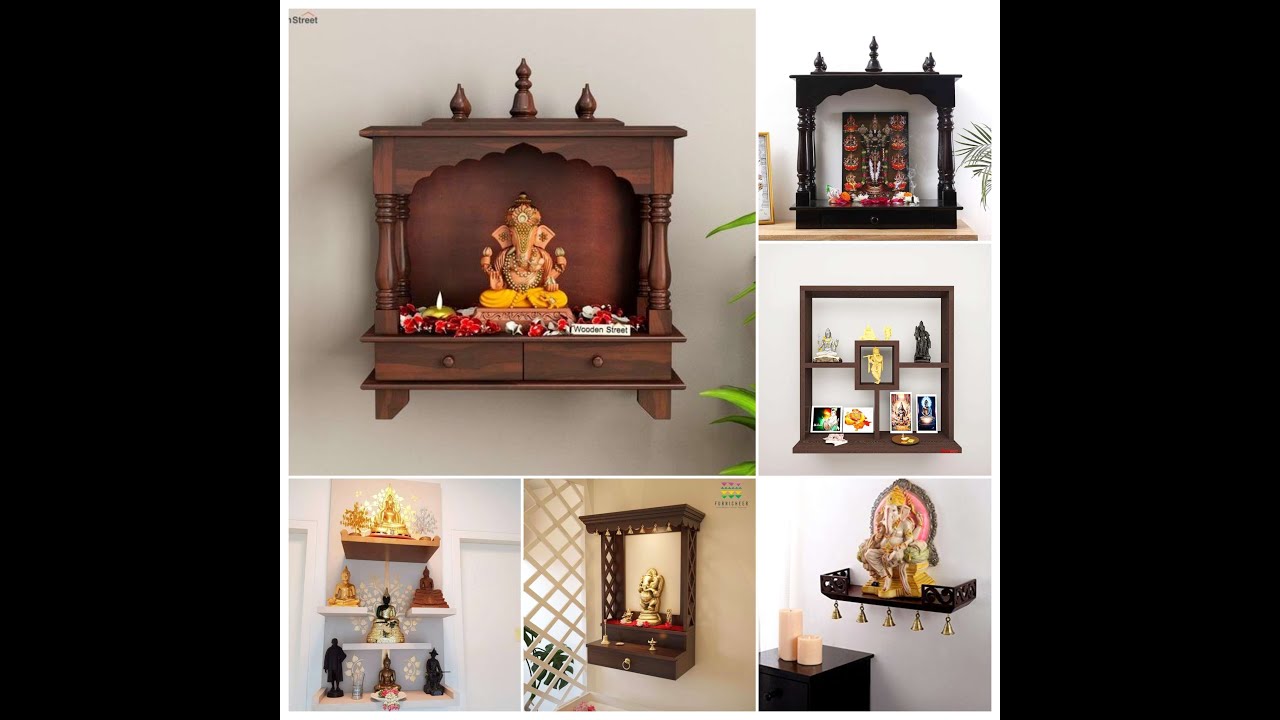 Wall mounted pooja shelf design|| Wooden pooja mandir design|| Wall temple idea||