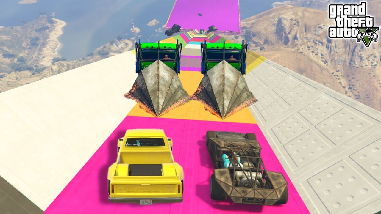 Cars Vs Cars in Sky 686.857% People Fall Down in This GTA 5 Race!