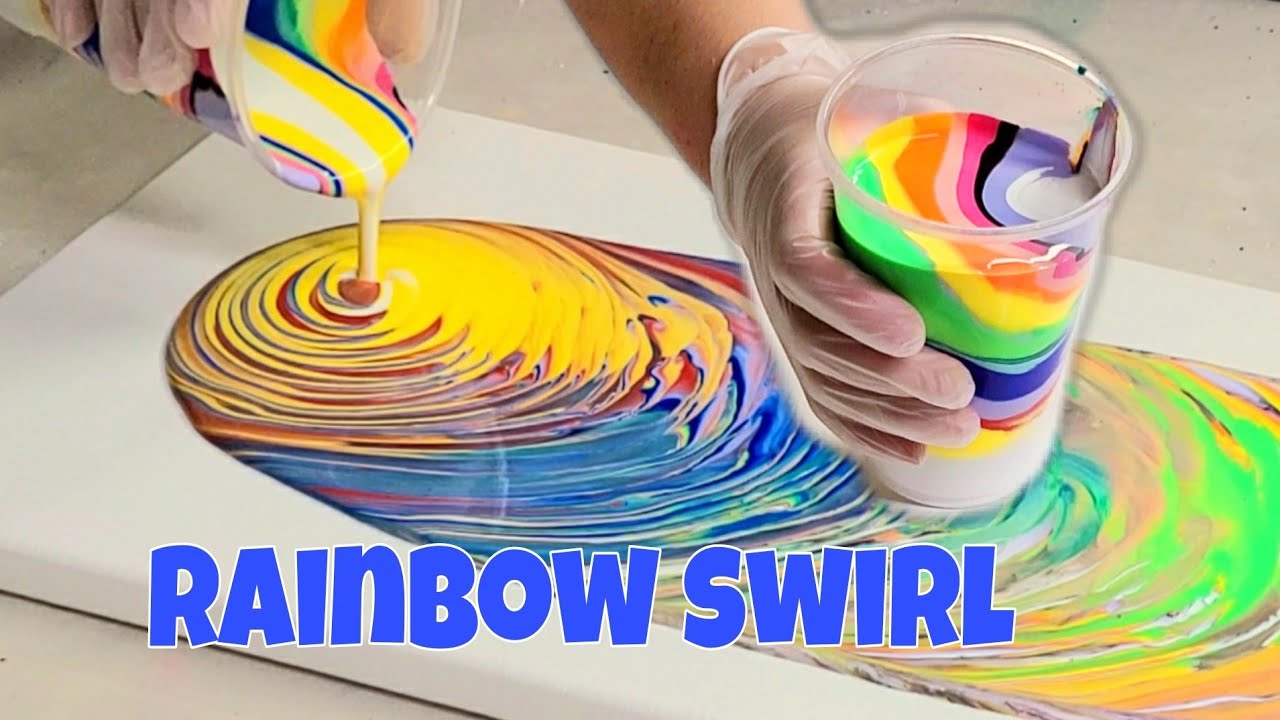 Acrylic pour painting swirl technique rainbow traveling tree ring with Arteza pouring paint