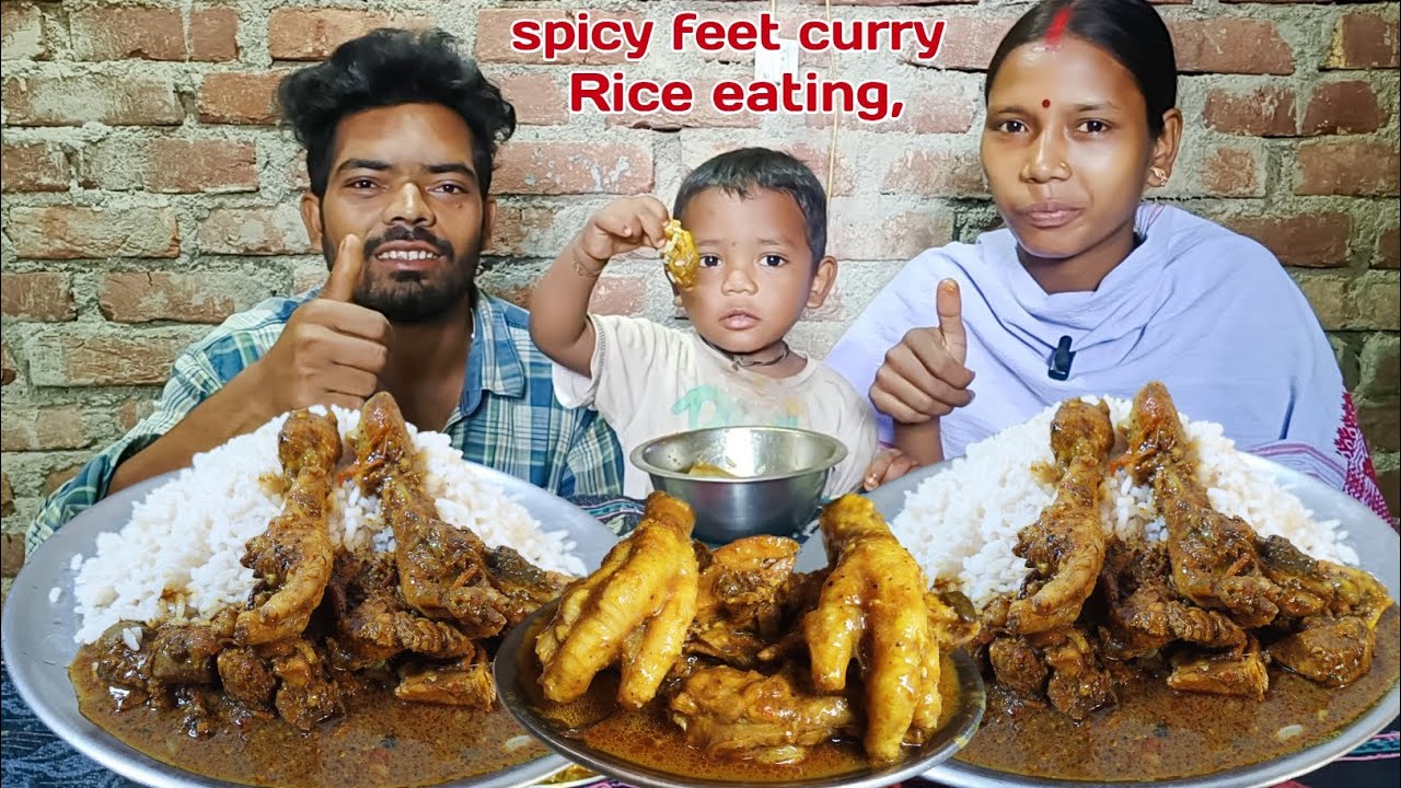 Big bite Chicken feet curry with rice eating show | jh eating show