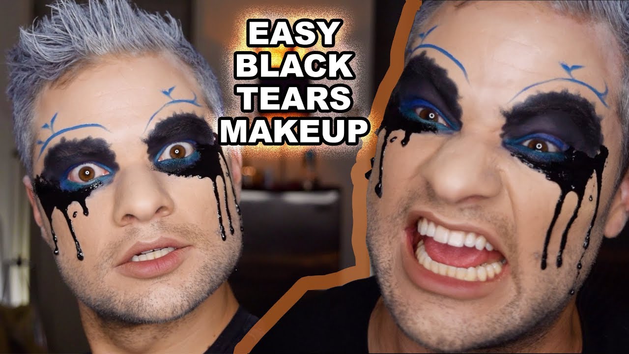 Dripping Black Tears Easy Halloween Makeup Tutorial - Quick Lunatic Costume 2017