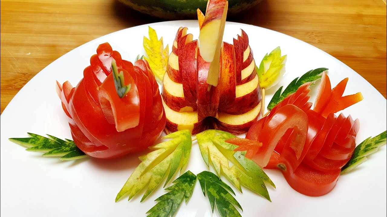 How to Make Tomato Swan.Carving garnish/Sample Tomato Swan design.K K Creative World!