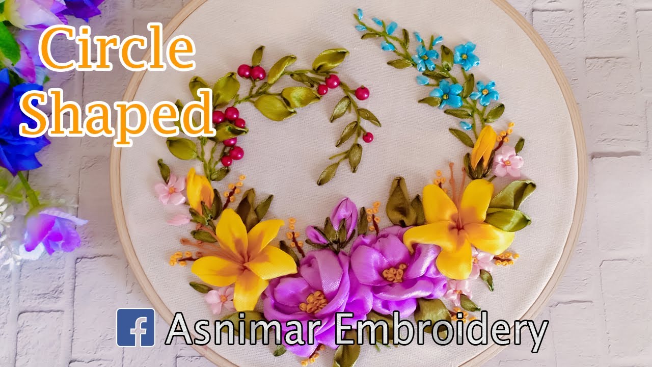 Circle-Shaped Flower Ribbon Embroidery Design